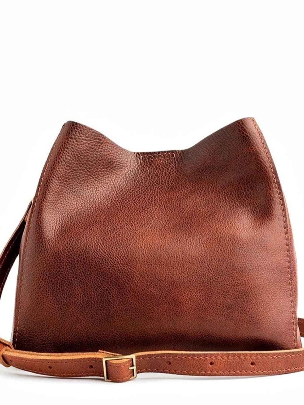 Portland Leather “Almost Perfect” Butterfly Bucket Bag Brown